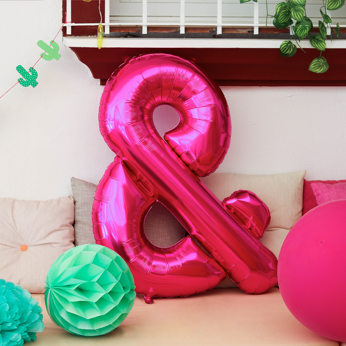 ballon lettre esperluette 90 cm fuchsia