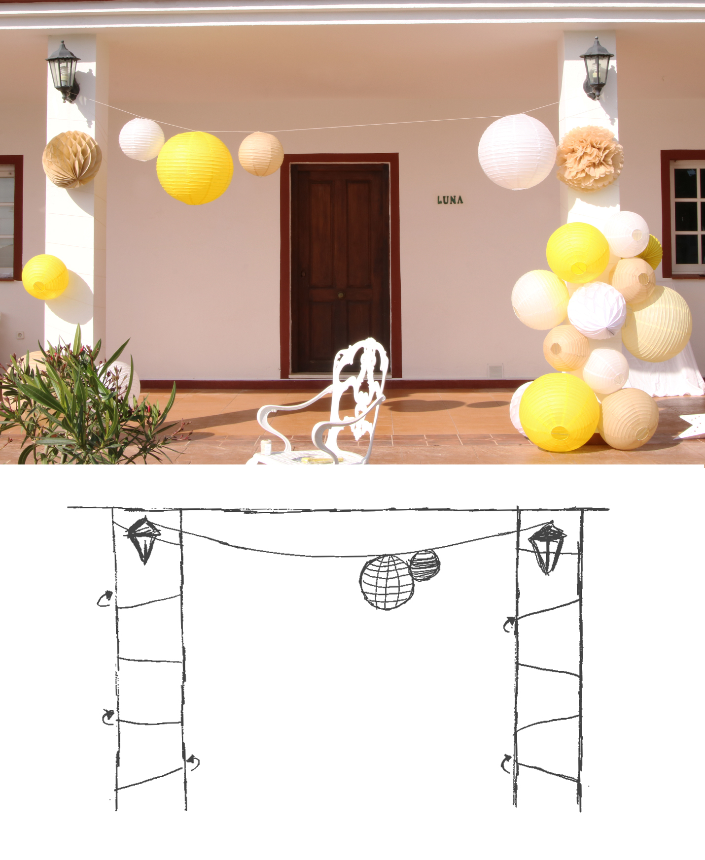 conseils deco lampion grappe arche jaune mariage