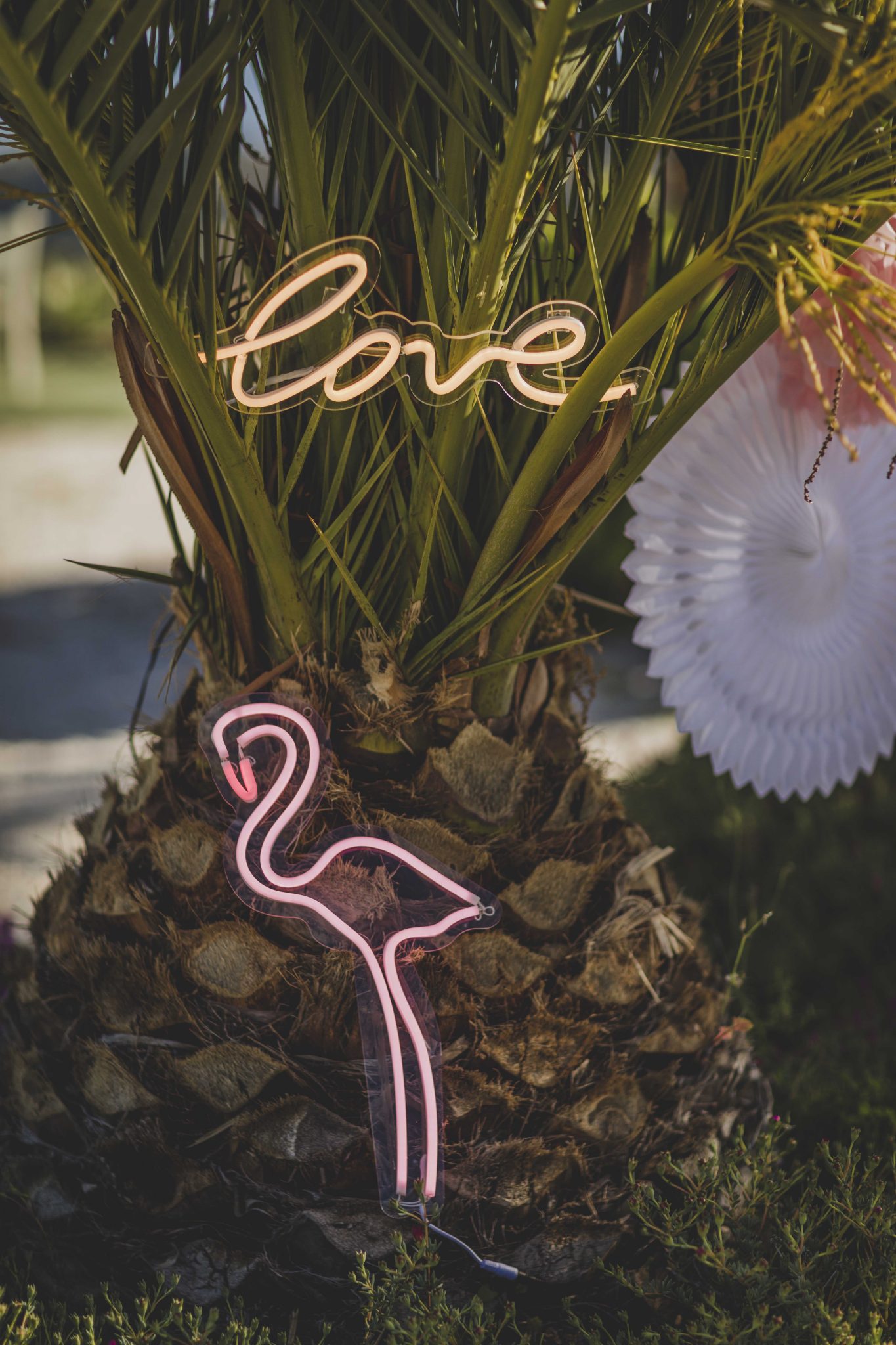 neon deco mariage flamant rose love