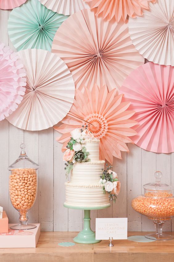 rosaces candy bar pastel déco mariage 2018