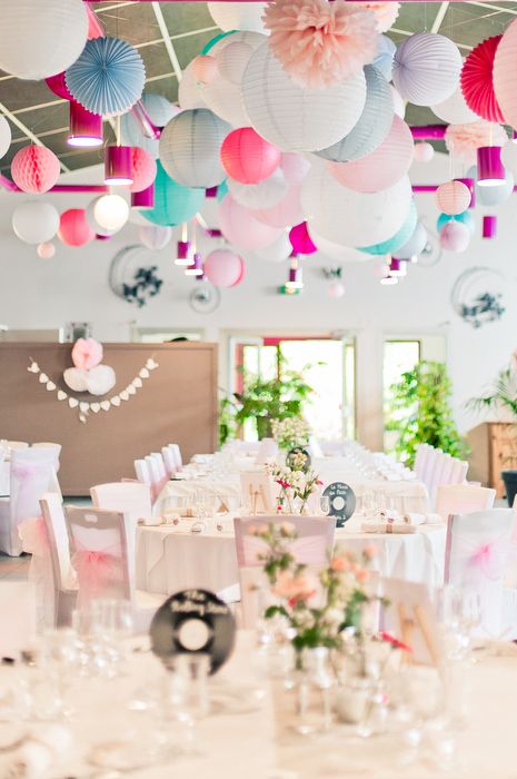 idee decoration mariage boule papier rose et blanc