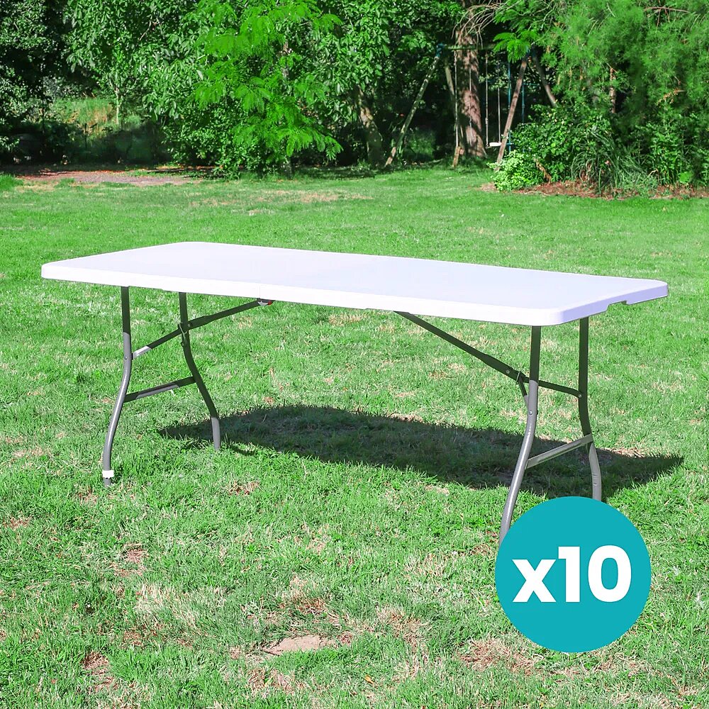 lot de 10 table pliante blanche pour jardin, mariage, camping, événement professionnel, anniversaire