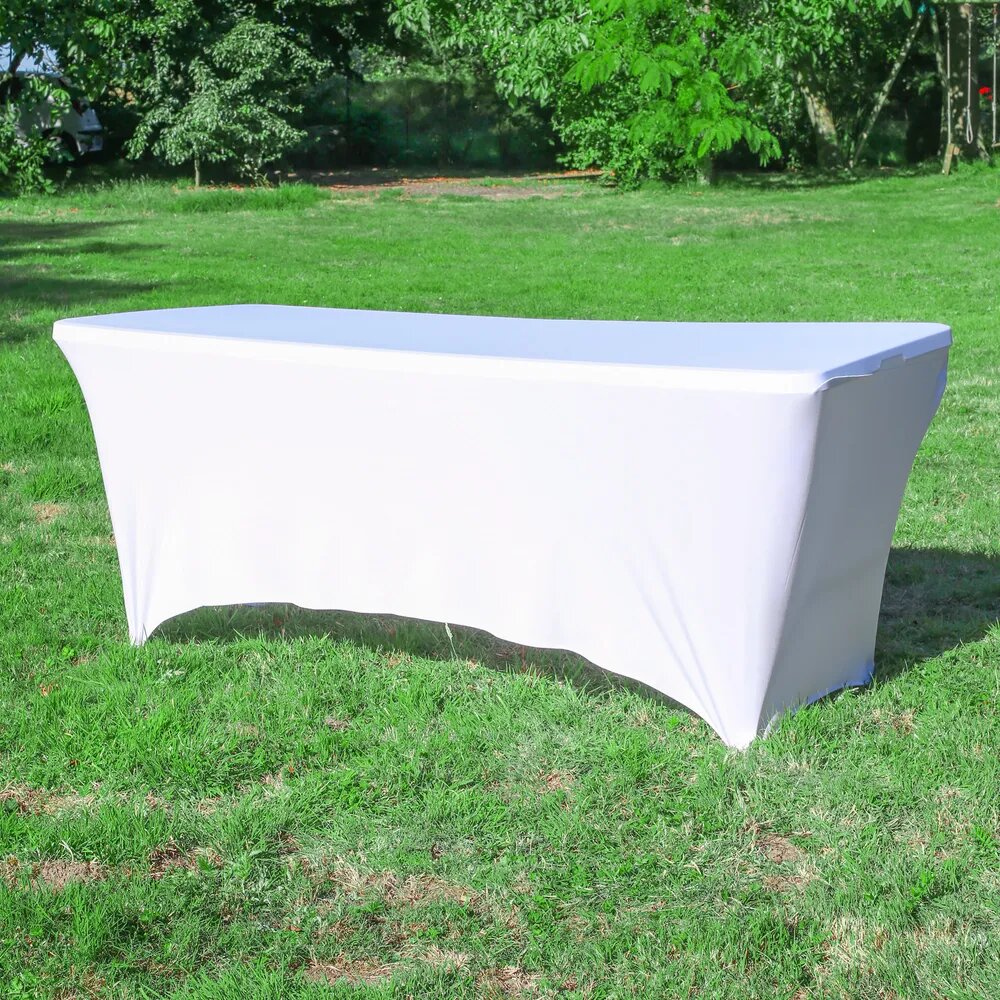 table pliante avec nappe extensible blanche