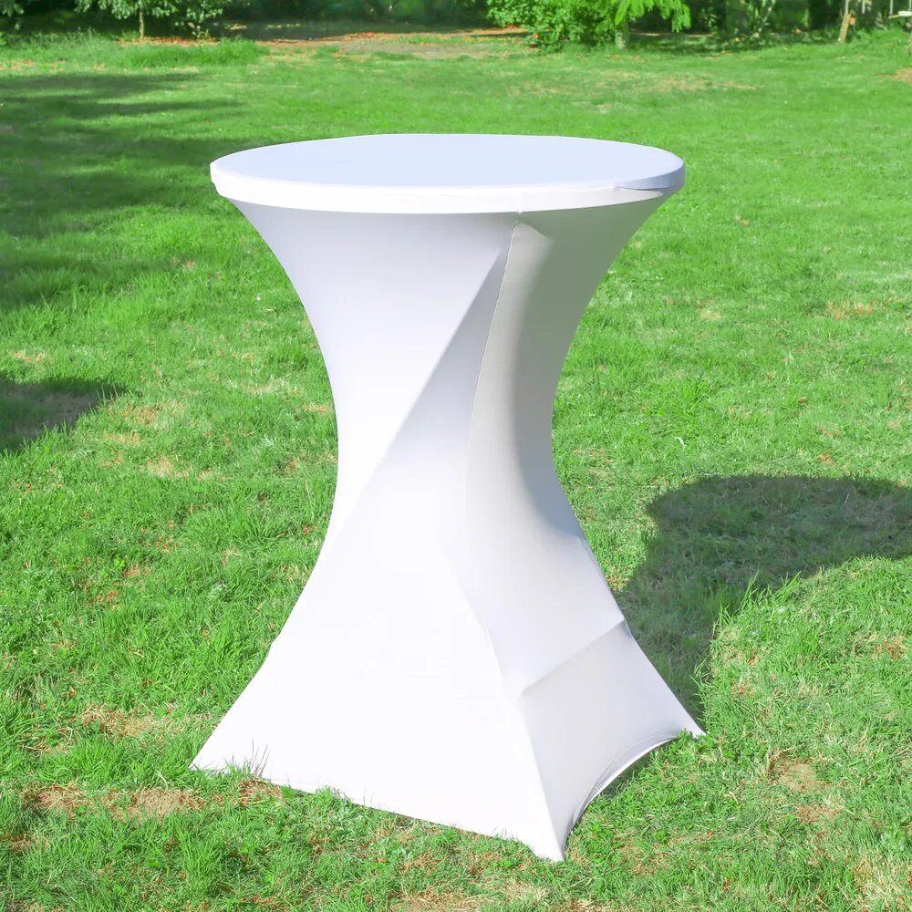 table haute mange debout avec nappe extensible blanche