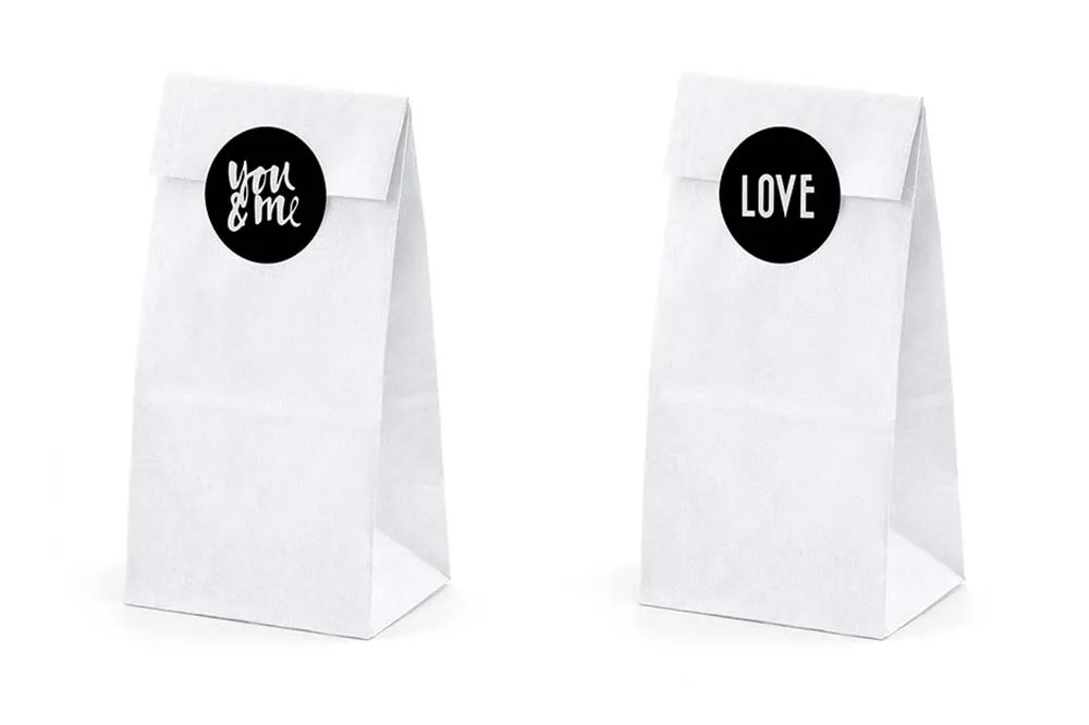 lot de 6 sachet papier blanc avec étiquettes pour cadeau invité mariage