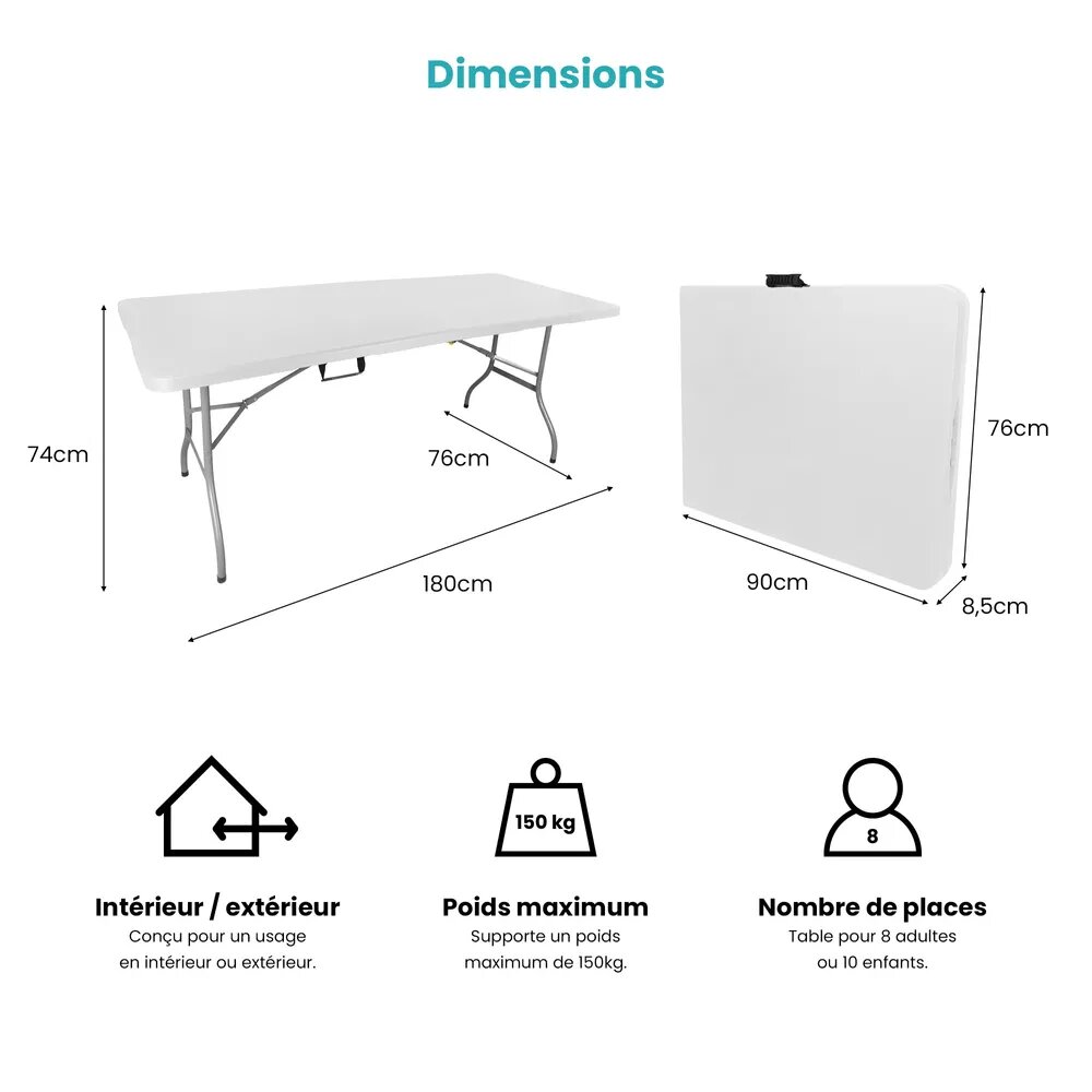 dimensions table pliante collectivite