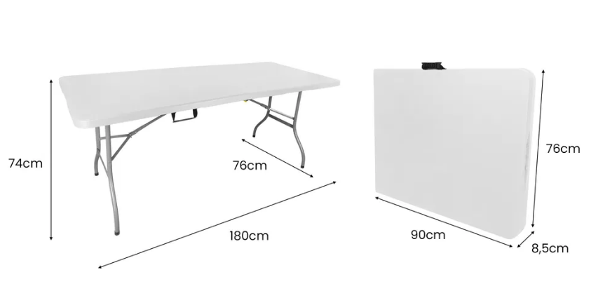 dimensions d'une table pliante de patio