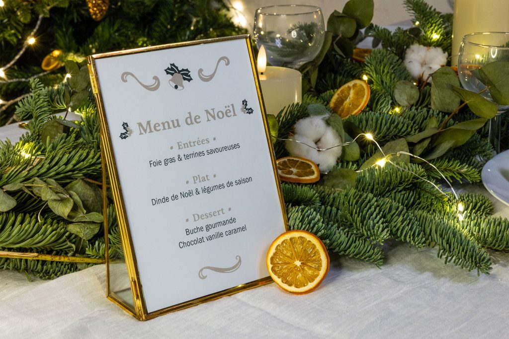 menu de noel cadre doré